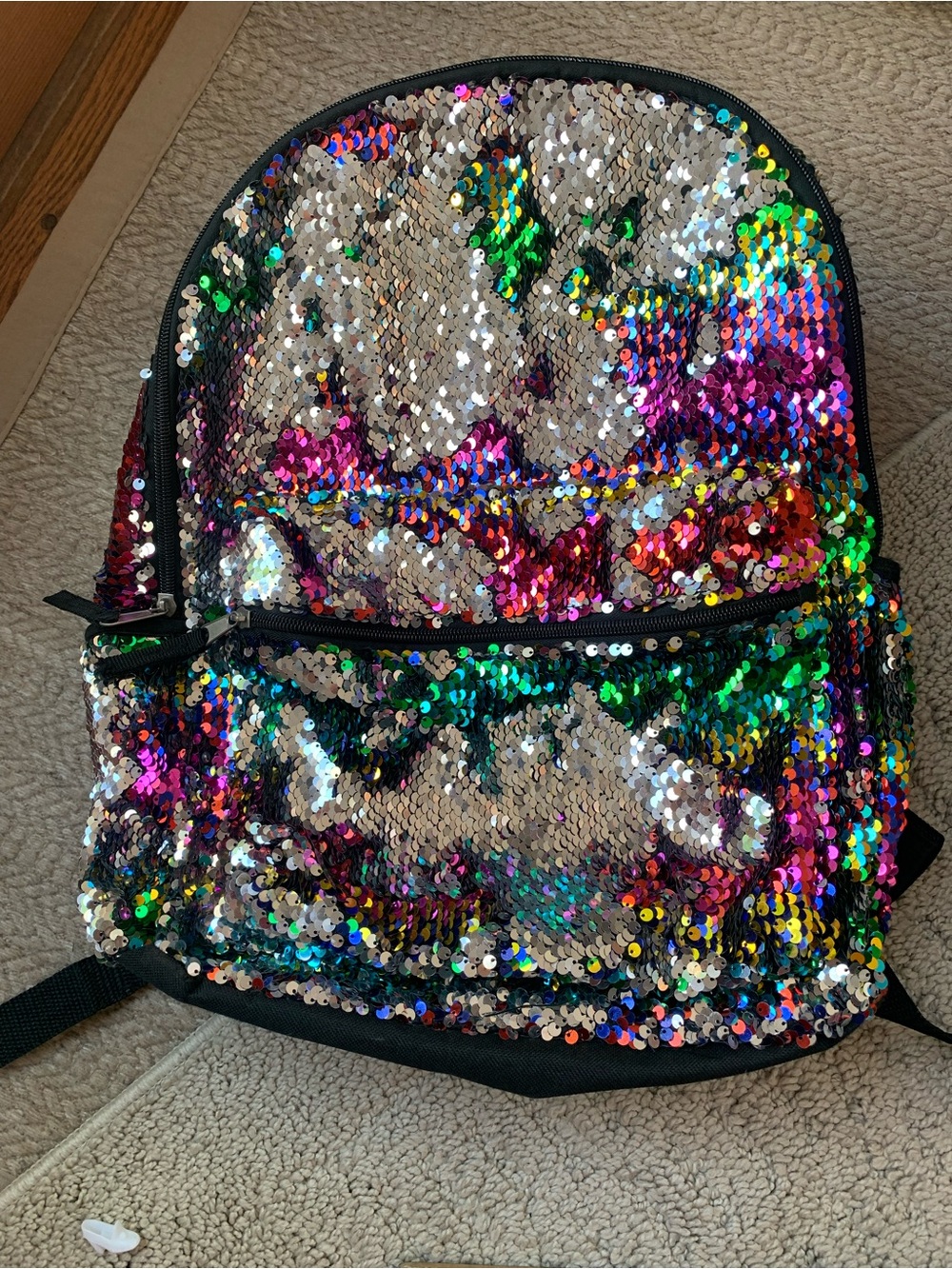 wonder nation Silver Sequin Backpack with Multicolor Shine